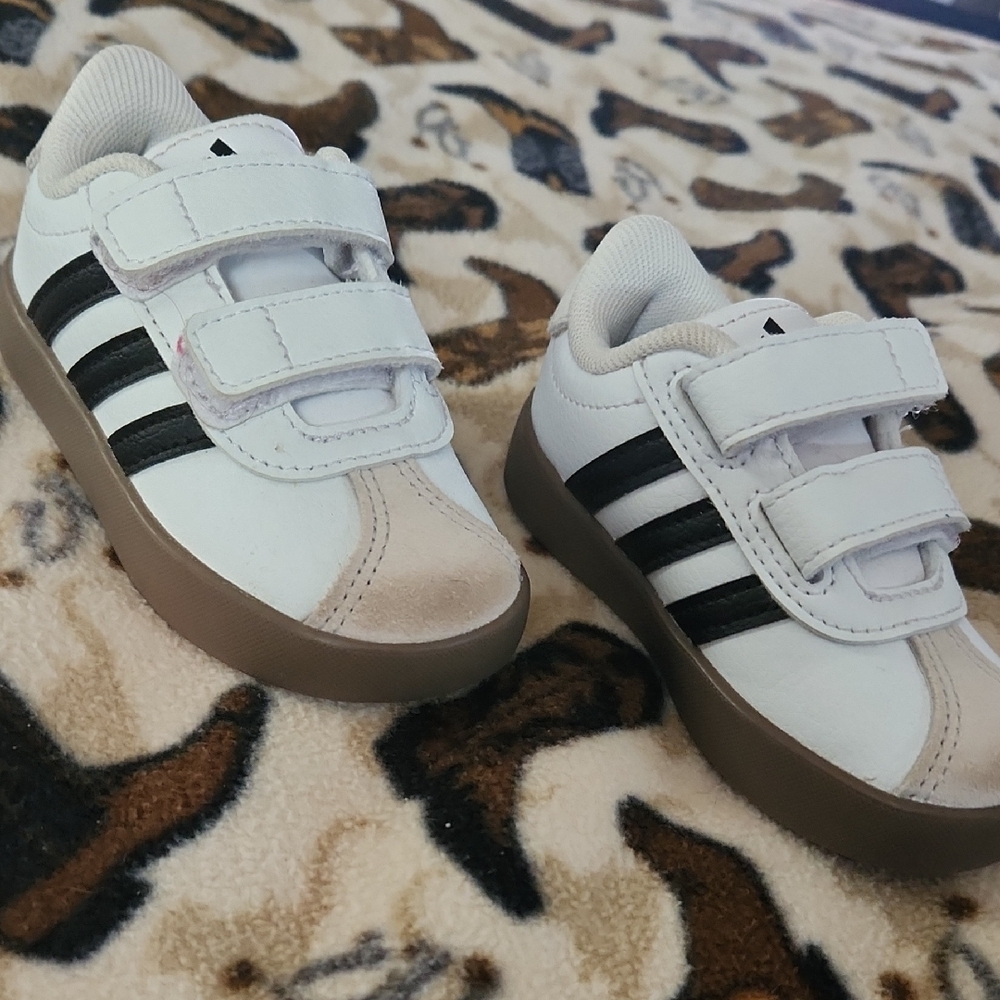 Adidas Kids White and Black Strap Sneakers